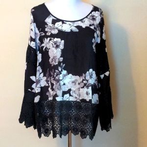 Floral Crochet Lace Detail Blouse Medium